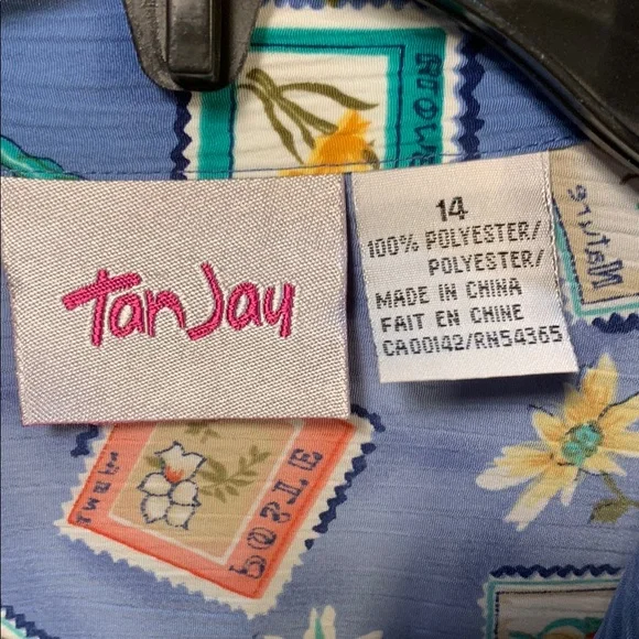 TanJay Blue Casual Button Down Shirt with Playful Print Size 14 - Picture 2 of 5